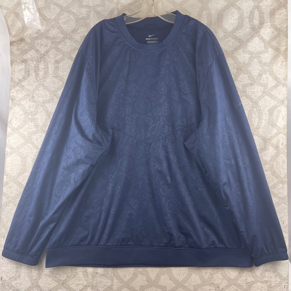 Nike Shield Golf Crewneck Pullover Navy Blue Lucky Charm Print‎ Mens XXL